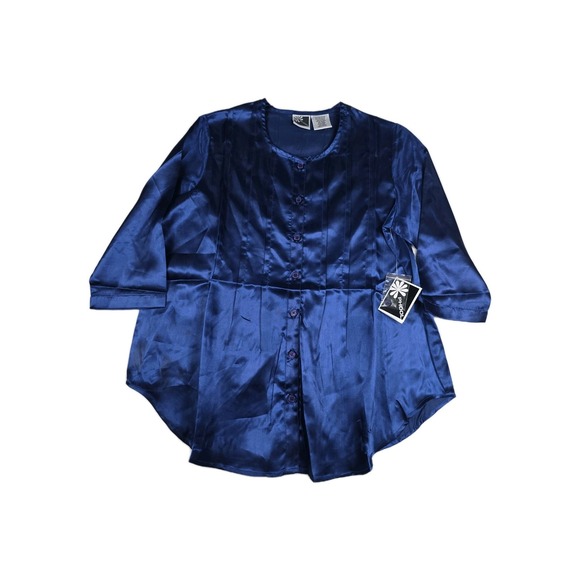 Phool Women's Size Extra Large XL Navy Blue Blouse Pleated Satin New - Picture 1 of 6